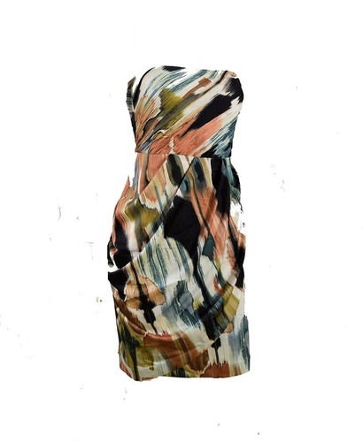 NWT $198 Ann Taylor Brush stroke print Drapery strapless formal Dress Sz 8P, 12P - Picture 3 of 8