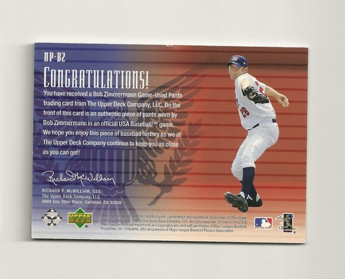 2003 Upper Deck National Pride Memorabilia #BZ Bob Zimmermann Jersey USA Angels - Picture 2 of 2