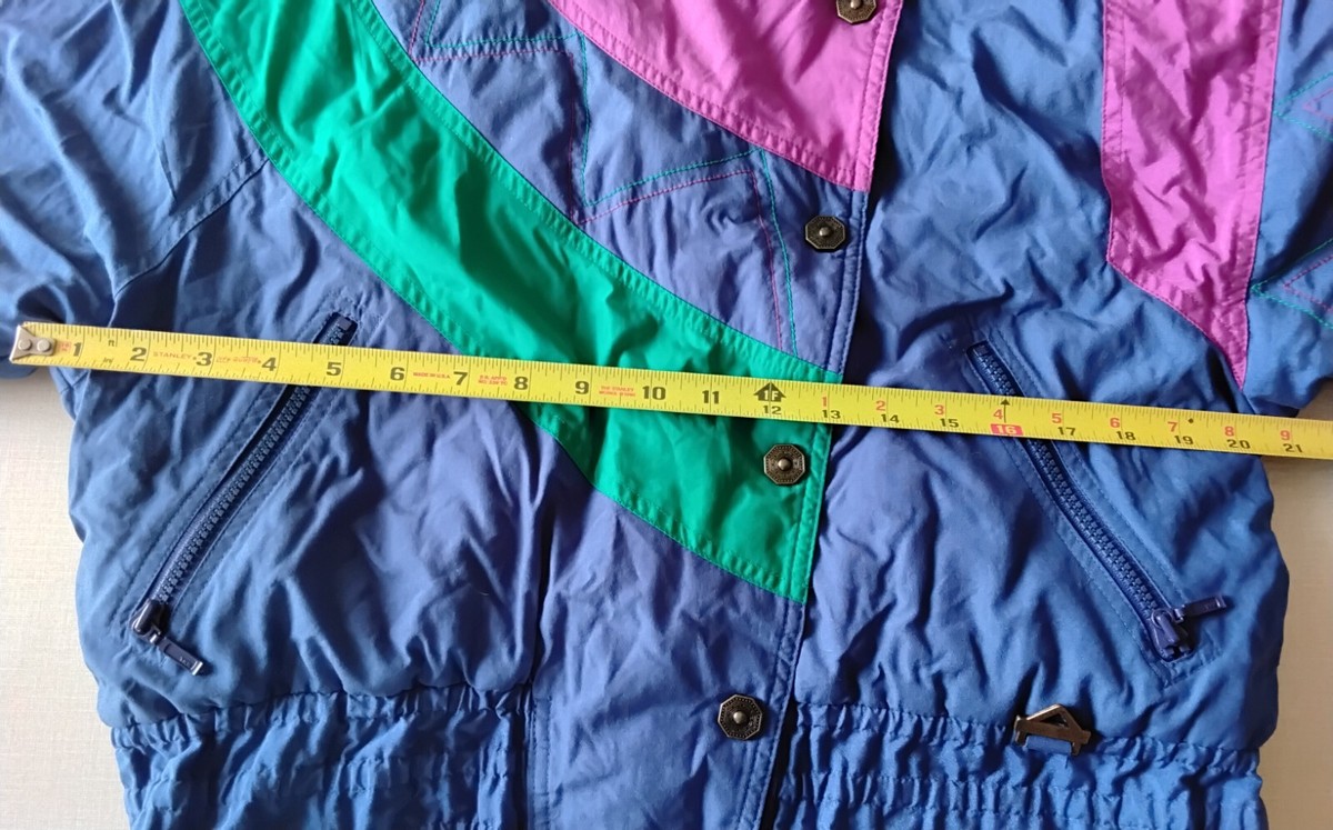 VTG 80s 90s Fera Ski Wear Snow Puffer Jacket Color Block Blue