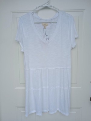 Cupio Blush Women's XL White Sheer Tiered Top Flared Hem Cap Sleeves NWT