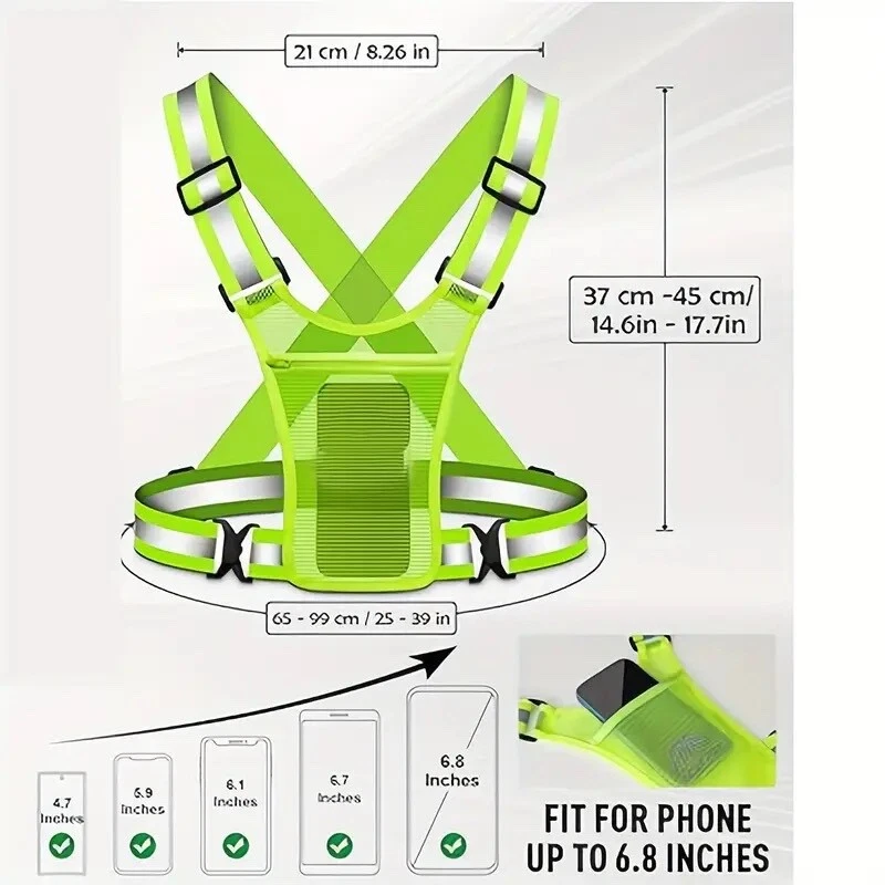 Unisex Hi-Viz Running Vest Chest Phone Holder/ 2 Reflective Bracelets - Image 3 of 4