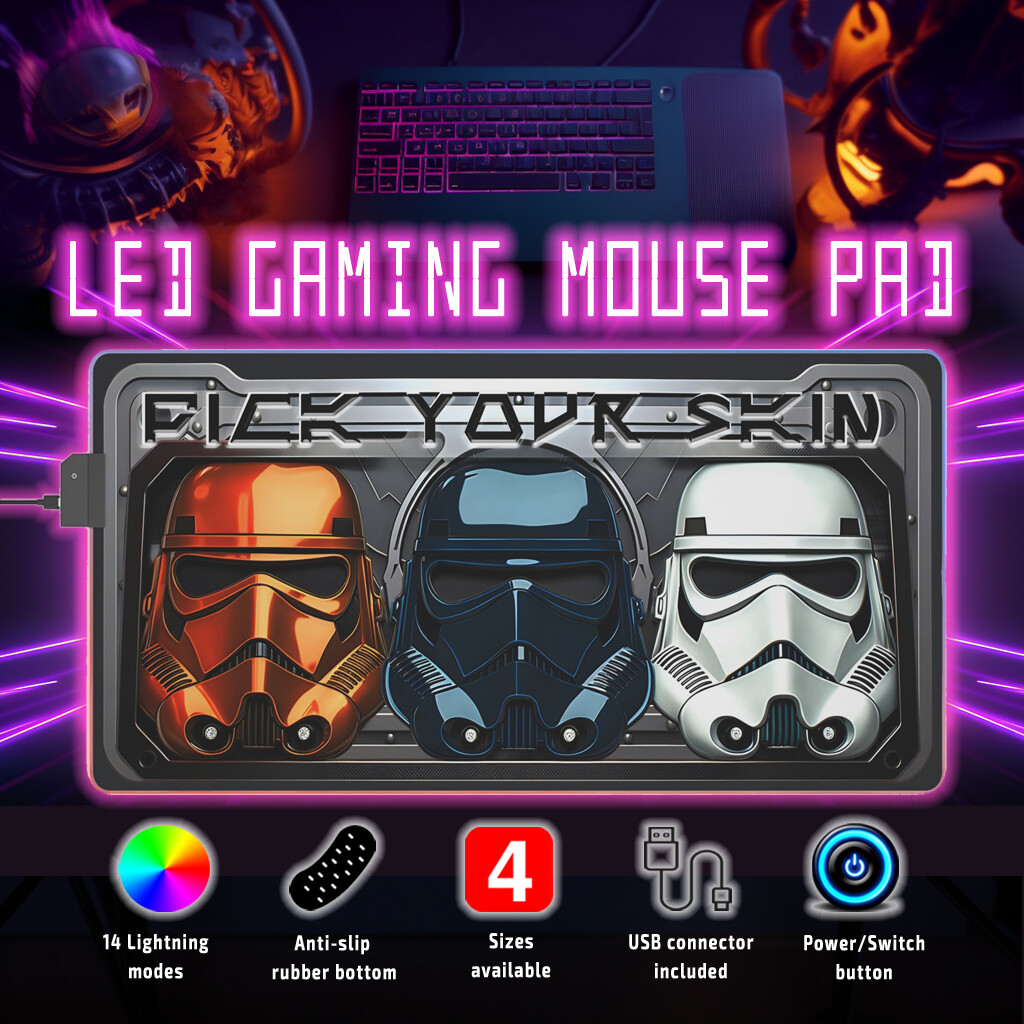 RGB Gaming Mouse Pad with 14 Dynamic Colors - Anti-Slip Trooper Helmet Design