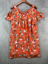 Cato C Est 1946 Womens Large Floral Dresses Orange Coral Chiffon Open Shoulder