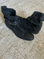 H by Hudson Men’s Biker Fashion Ankle Boots Black Pebbled Leather Size 43 Eu