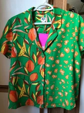 Tabitha Brown x Target Green Leopard Top Collared Button Up Linen Bland Size M