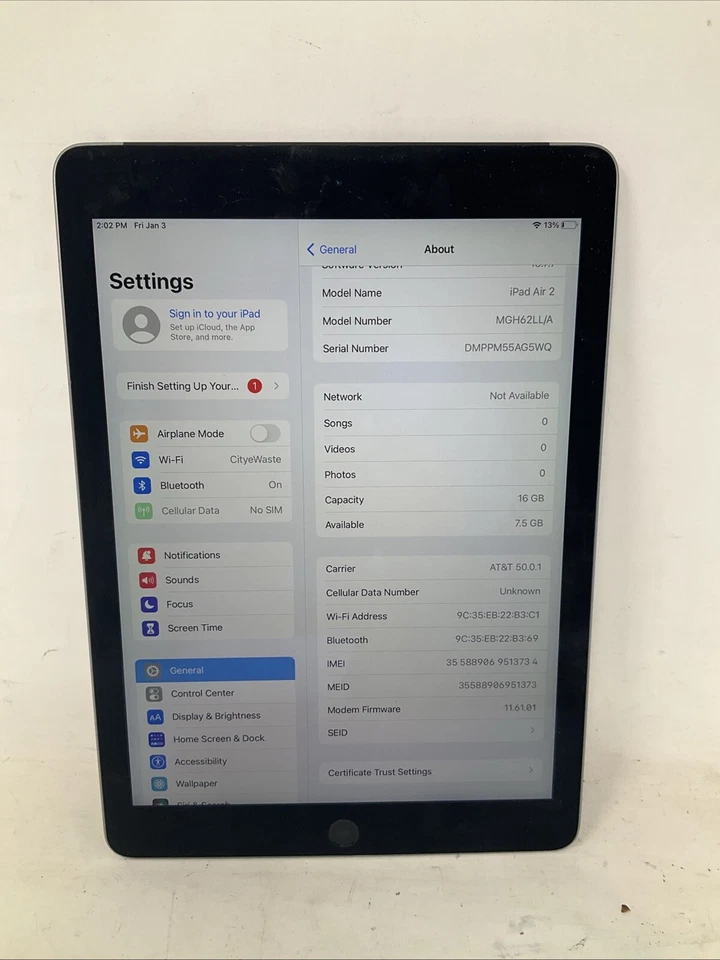 Apple iPad Air 2 A1567 16 GB MGH62LL/A Wi-Fi + 4G 9.7” Silver Factory Reset Read - Image 4 of 4