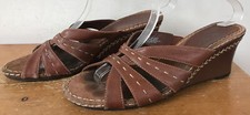Aerosoles Vine Rack Brown Leather Strappy Stitched Boho Wedge Sandals Heels 7