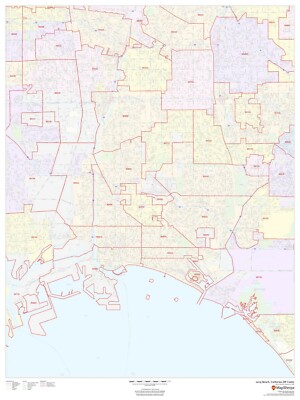 Long Beach, California ZIP Codes Laminated Wall Map (MSH) | eBay