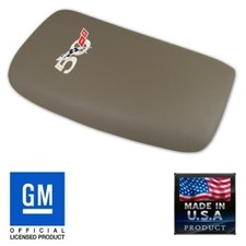 C5 Corvette Console Lid Dark Parchment Leather 50th Cross Flag Embroidered