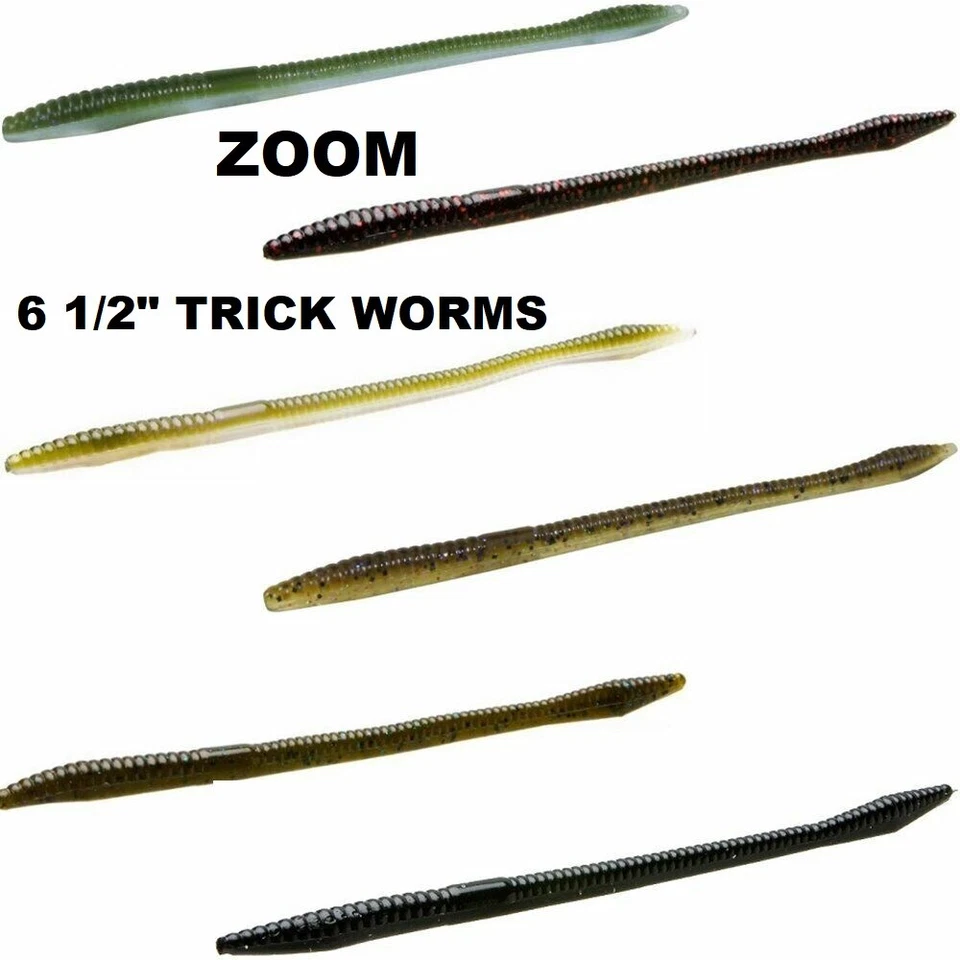 ZOOM SOFT FISHING BAITS Zoom Soft Baits - 6 1/2" Trick Worms 006 - Choose Colors - 20 Worms Per Pack