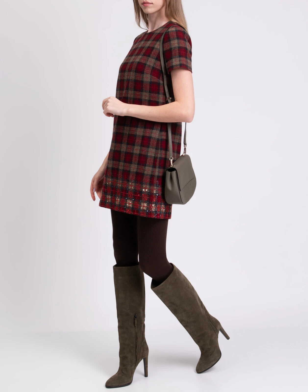 Mini abito DSQUARED2 lana prezzo consigliato €977 IT40 US4 UK8 S foderato tartan perline paillettes