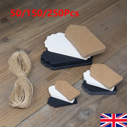 50-250Pcs Kraft Paper Gift Tags with Strings , Blank Tags Scallop Hanging Labels - Picture 2 of 20