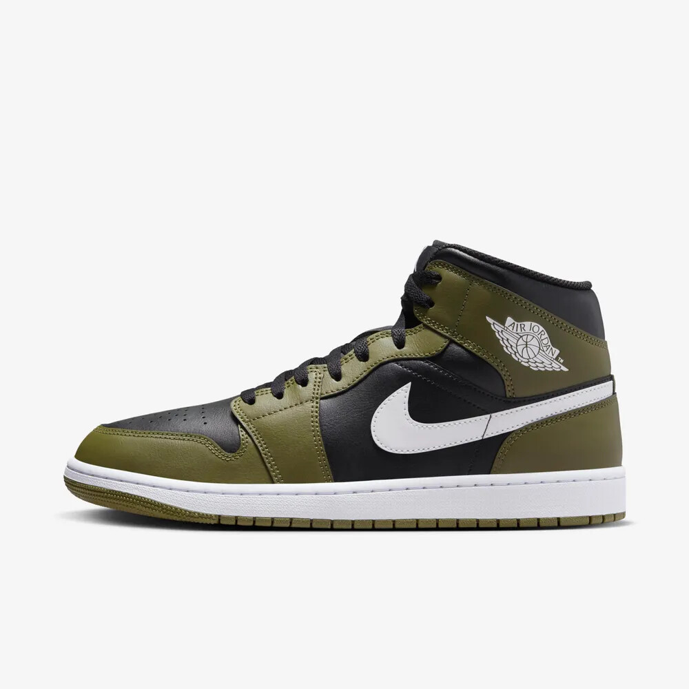 New Nike Air Jordan 1 Mid Shoes - Black/ Medium Olive New Nike Air Jordan 1 Mid Shoes - Black/ Medium Olive
