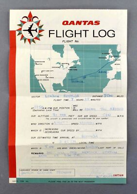 QANTAS VINTAGE AIRLINE FLIGHT LOG LONDON - BERMUDA BOEING 707 ERA QF AUSTRALIA