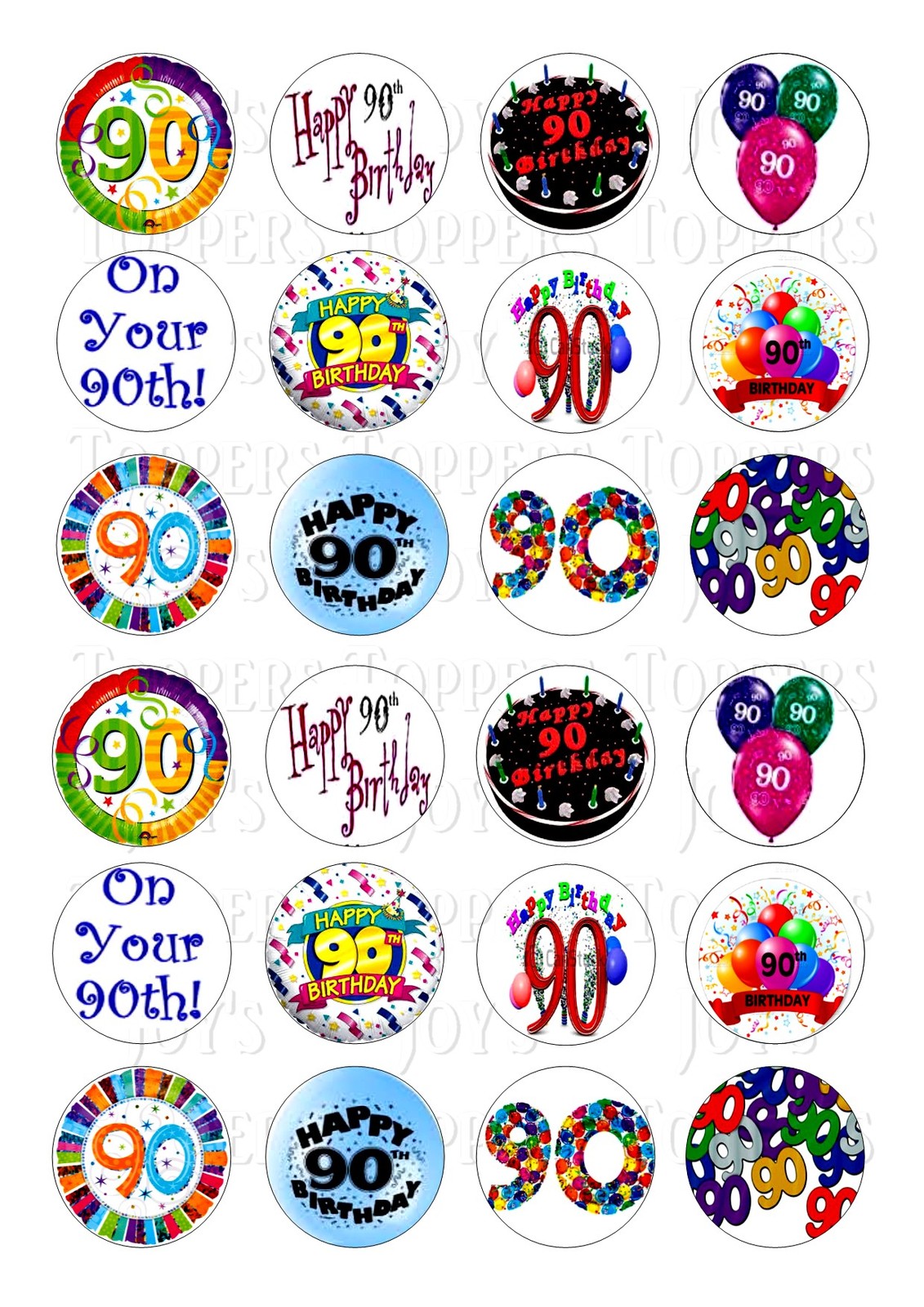 24 90TH BIRTHDAY CUPCAKE TOPPER ICED  ICING EDIBLE FAIRY CAKE  TOPPERS