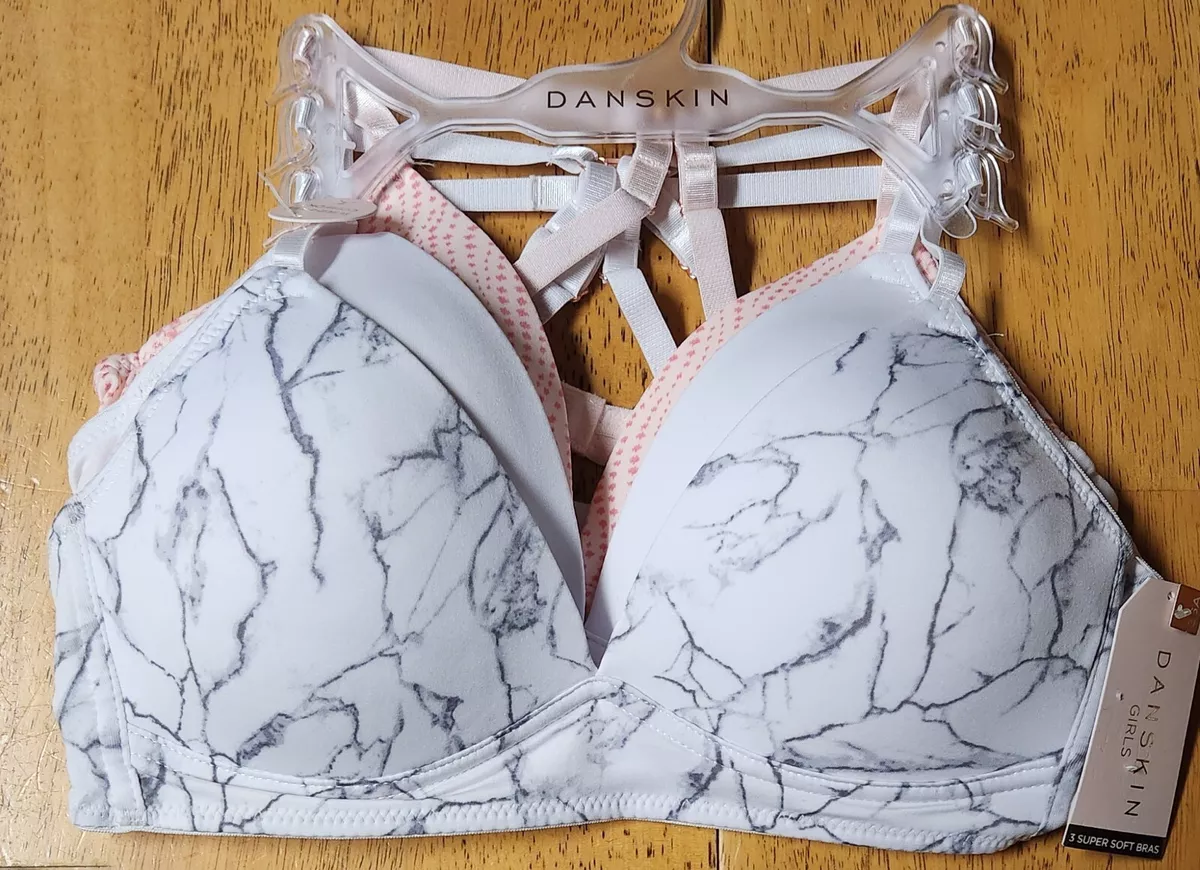 NWT DANSKIN GIRL 3 Youth Padded BRAS White / White & Gray / Pink