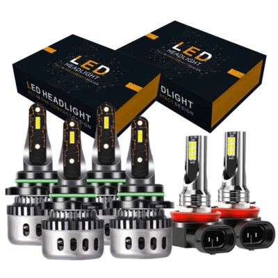 6PCS 9005 9006 H11 Combo LED Headlight Fog Lights Kit High Low Beam Bulbs White