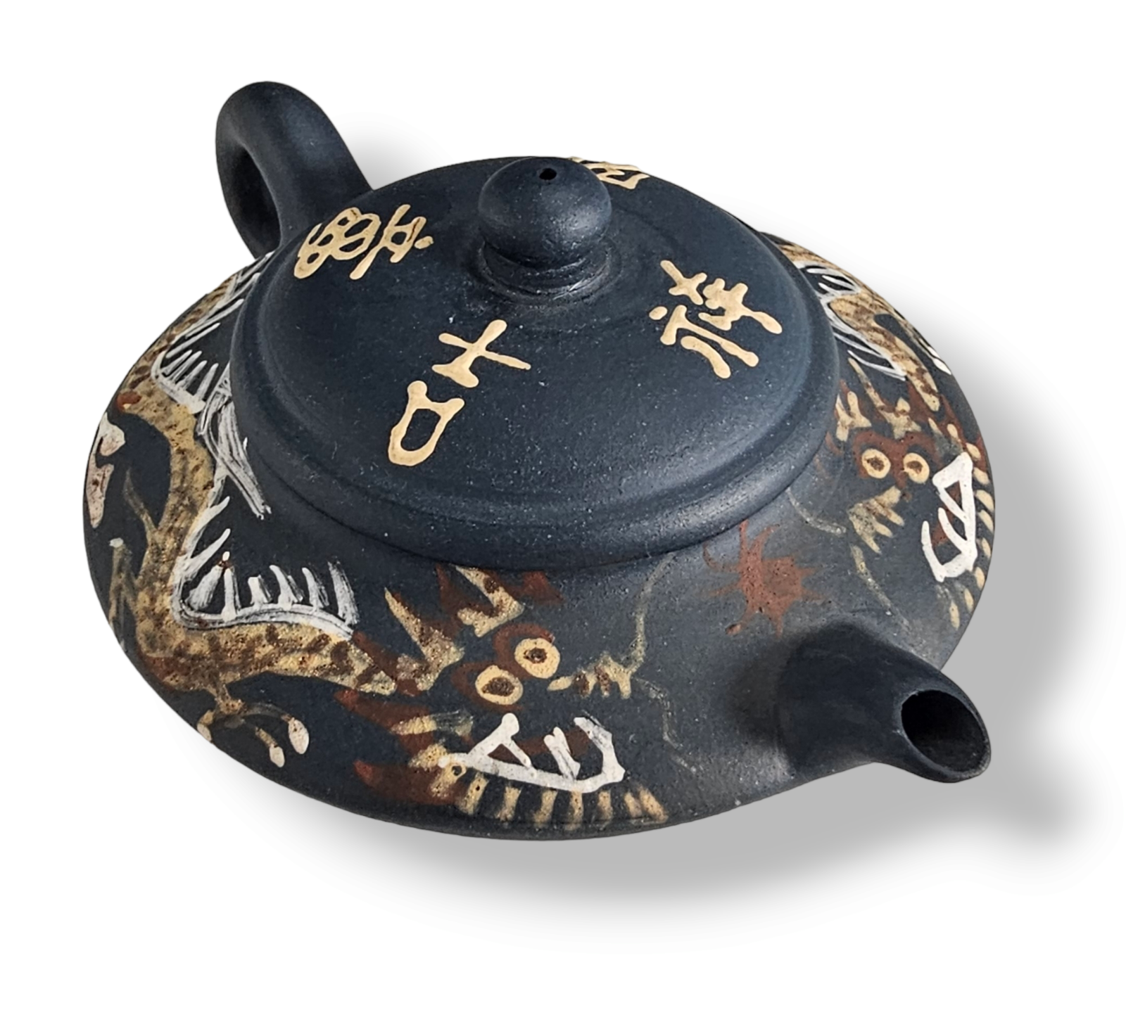 Vintage Chinese Yixing Dragon Blue Teapot Ceramic Handmade Teapot 1980