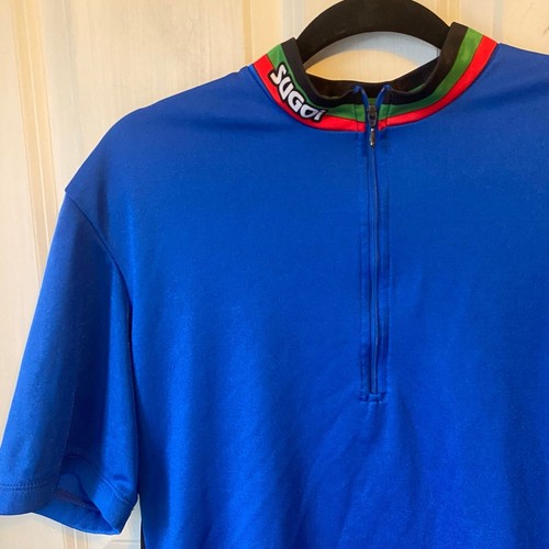 VTG Y2K Sugoi 1/4 Zip Cycling Jersey 3 Back Pockets Mens Size M-L Stretch Blue - Picture 4 of 7