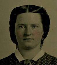 CIVIL WAR ERA TAX STAMP, TINTED TINTYPE. ROUND FACED WOMAN. PERIOD PAPER MAT.