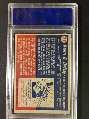 1957 Topps Ted Lindsay #21 PSA 8oc brilliant color, sharp corners