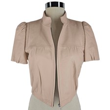 Jessica Pale Pink Soft Lamb Leather Perforated Detail Street Wear Jacket, 4 S