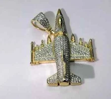 1.80Ct Round Cut Real Moissanite Airplane Men's Pendant 14K Yellow Gold Plated