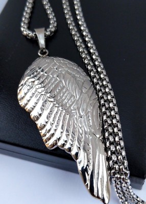 Large Statement Steel Angel Wing Memorial Pendant Necklace Valentine's Gift