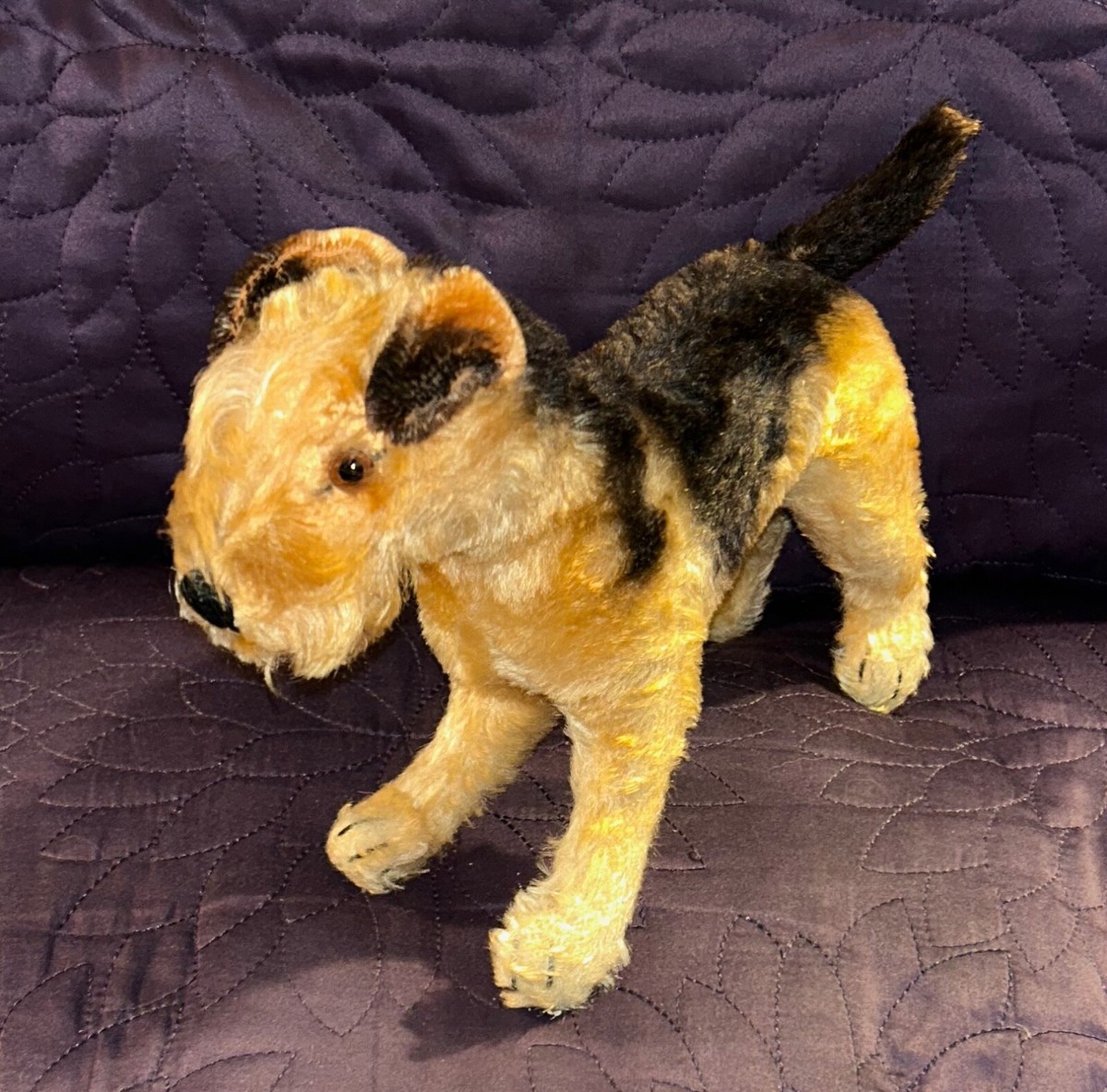 STEIFF TERRIER AIREDALE STUFFED DOG MOHAIR NO TAGS 10-11 INCHES VINTAGE