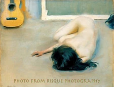 Woman With Guitar Resting Near 8.5x11" Photo Print Ramon Casas Musical Fine Art