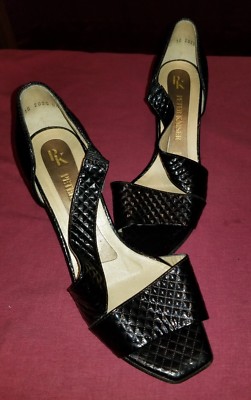 Very Pretty Peter Kaiser Black Patent Leather Wrap Heeled Sandals Sz US4.5