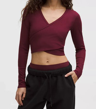 LULULEMON HEART NULU RIBBED WRAP-FRONT LONG SLEEVE SHIRT BURGUNDY BAY XXXS TO XL