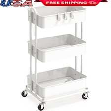 Heavy Duty Utility Cart 3 Metal Baskets Locking Casters Organization Storage