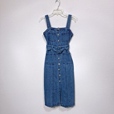 Mumu Blue Rowena Square Neck Denim Belted Midi Dress Blue Western Women S