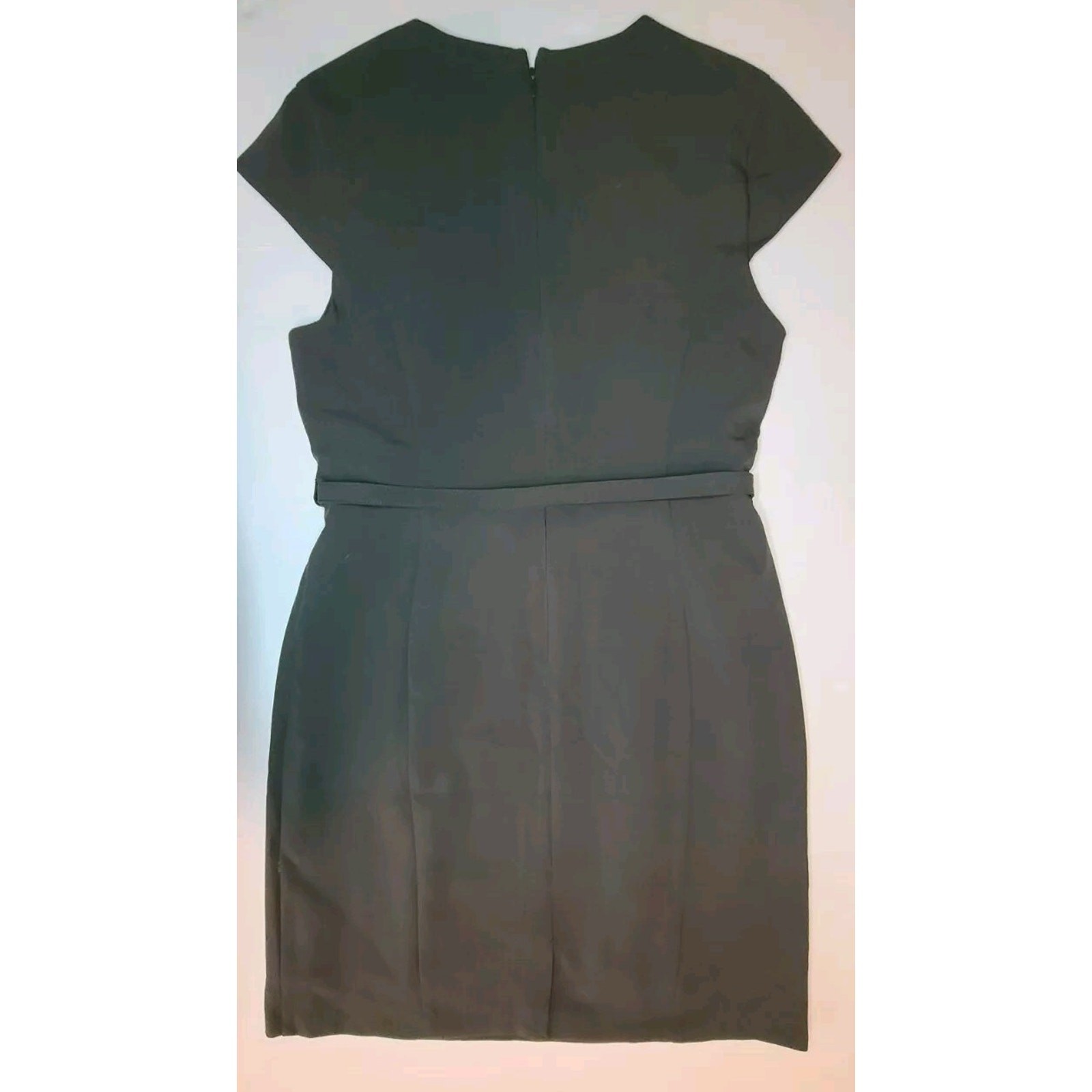 NWT H&M Pencil Dress W/Belt Cap Sleeve Stretch Zip Back Size Large Olive Green thumbnail 7