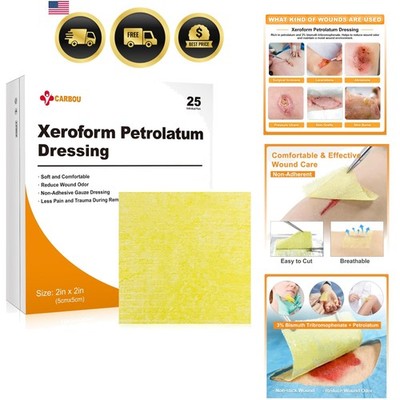 Medical Xeroform Petrolatum Dressing 2''x2'', 25 Individual Pack, Non-Adherent ...