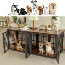 Spacious Double Dog Crate with Removable Divider Furniture Style Kennel Cages US