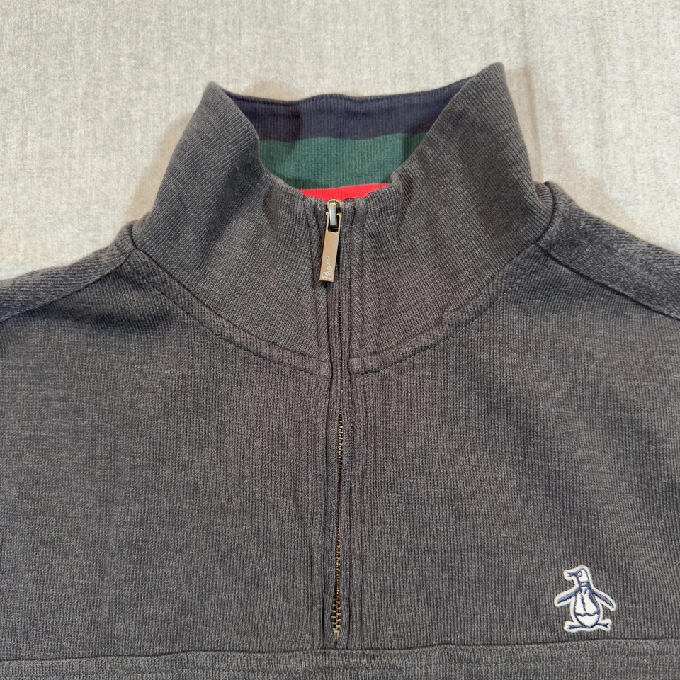 Pulôver masculino pinguim original cinza médio quarto de zíper suéter logotipo casual - Imagem 3 de 4