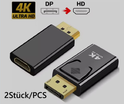 2 x DP auf HDMI / HDTV Adapter 4K Displayport Konverter Stecker Full HD