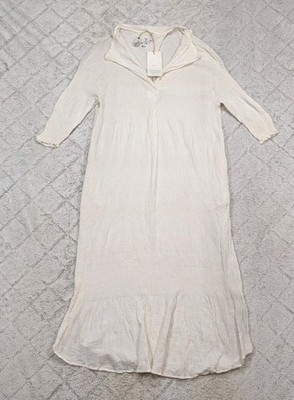 Maku Textiles Dress Womens M White Noor Midi Crushed Cotton Minimal Handmade