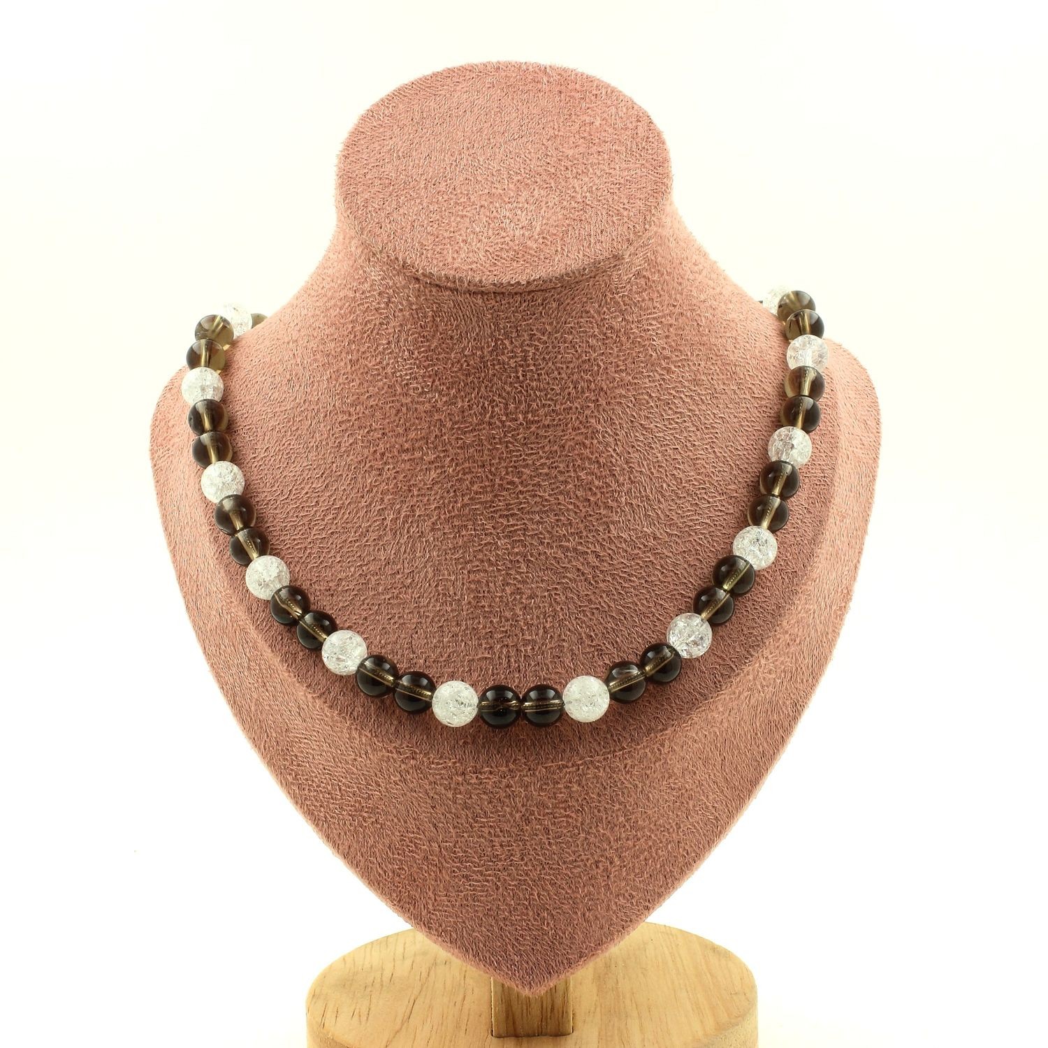 Collier en Quartz Fumé du Brésil et Quartz Craquelé - Bijou Pierres Naturelles 45cm
