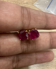 5.65TCW Cushion Natural Ruby Screw Back Stud Earrings 14k Yellow Gold ER03850