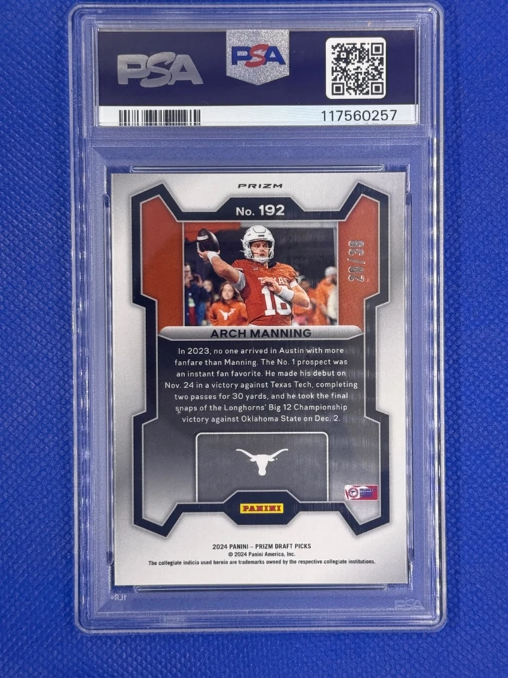 Arch Manning 2024 Panini Prizm Draft Picks Orange Finite /39 Rated Rookie RC - Image 3 of 4