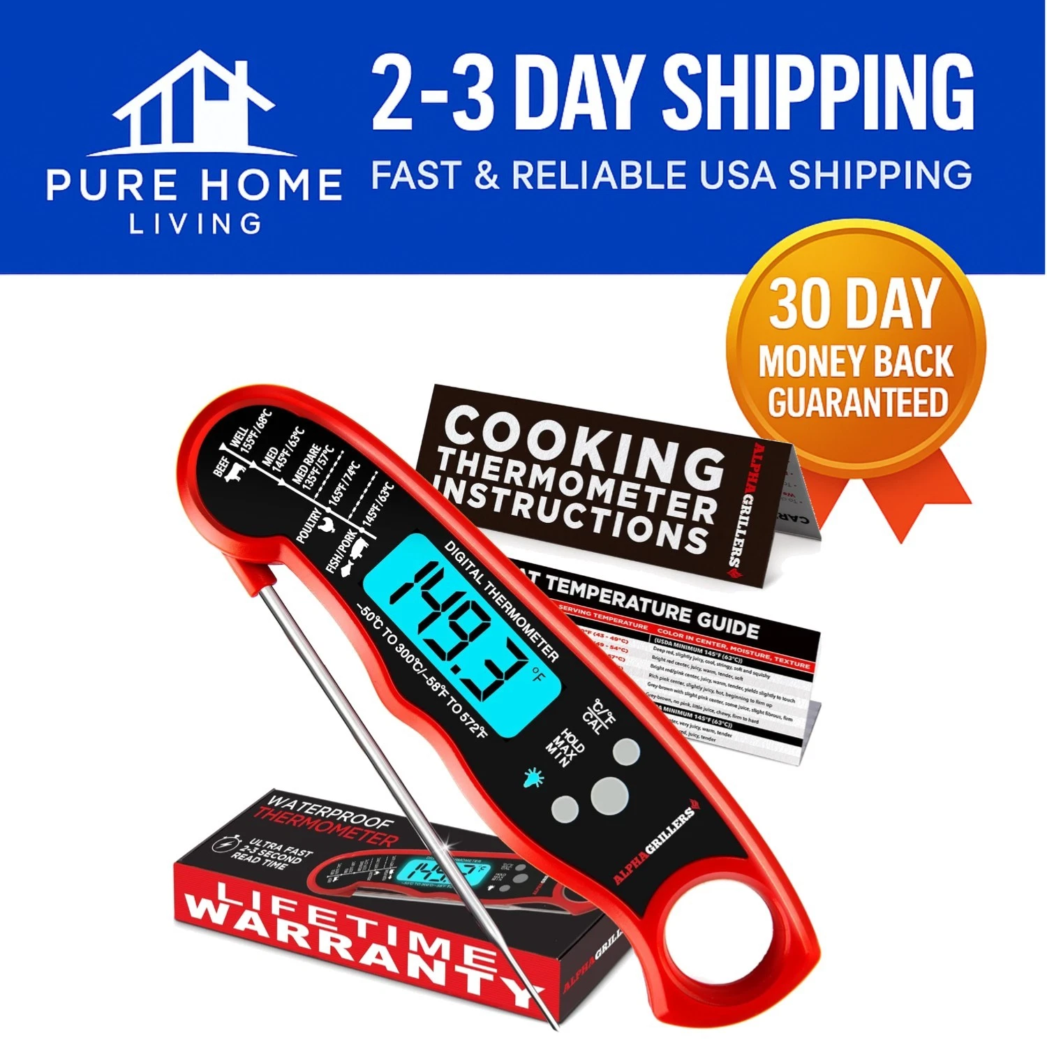 Digital Instant Read Meat Thermometer with Backlight - Perfect for BBQ & Kitchen