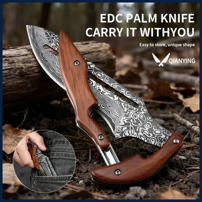 #ad 1PC Outdoor folding knifeMechanical design fixed blade; Wooden handleEDC $18.58