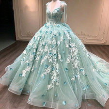 Sage Green Quinceanera Dresses Sweet 16 Glitter 3D Flowers Party Ball Gowns