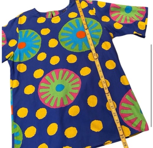 Vintage 80s Bold Bright Print Colored 1980’s Linen Top, Short Sleeved, Medium, 8 - Picture 3 of 6