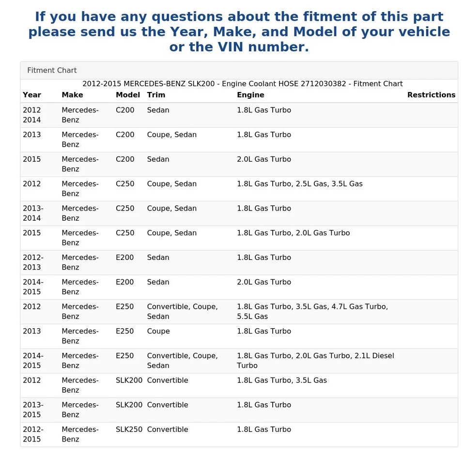 Mercedes-Benz SLK200 2012-2015 - Manguera de refrigerante del motor 2712030382 Foto 4 de 4