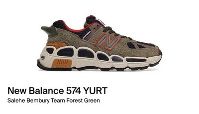 New Balance 574 YURT Salehe Bembury Forest Green Rollbar  Sneaker, damaged box