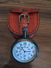 Vintage Antique Style Brass Pocket Watch w/ Leather Cover Classic Collector Gift